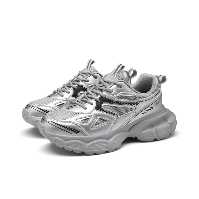 AOKANG Chunky Sneakers Unisex Low Top Silver, Gold-3