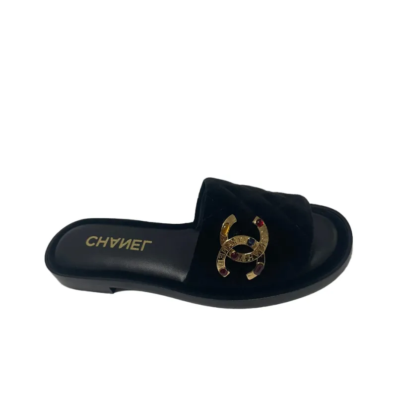 CHANEL Slide Slippers Women's Black-1