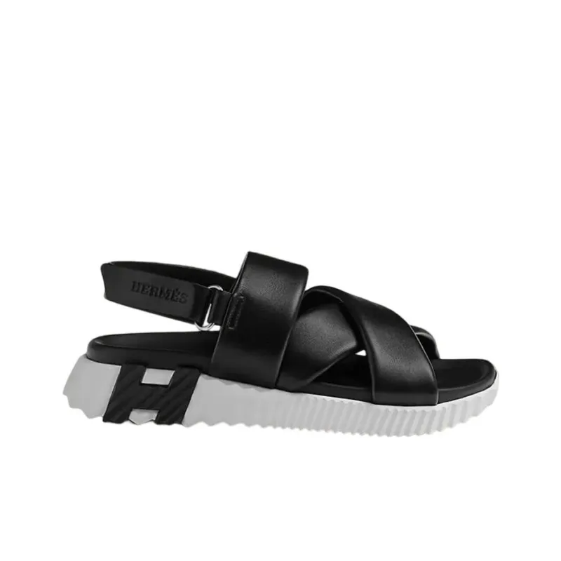 HERMES Electric Beach Sandals Women's Black White-1