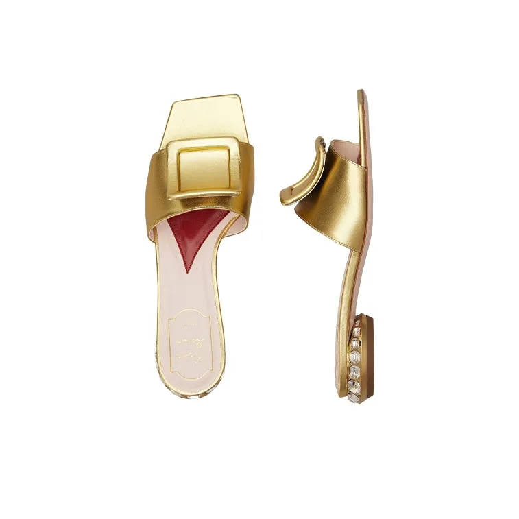 Roger Vivier Strass Heel Stylish Sandals Women's Gold-2