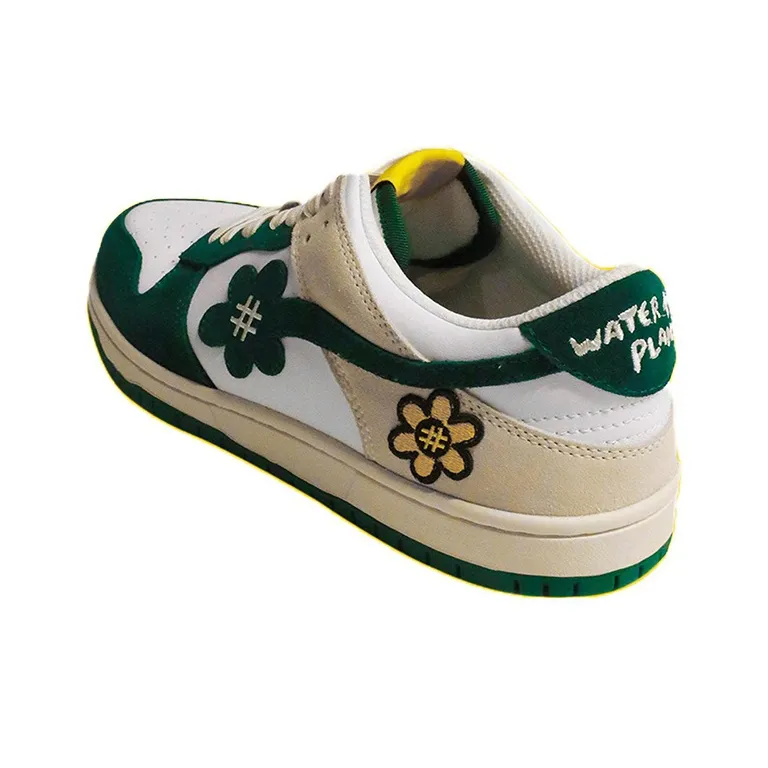 WATER THE PLANT Low Top Skateboard Shoes Unisex White Green-3