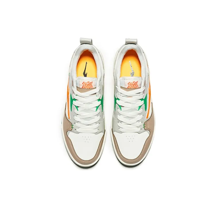 Erke Anti Slip Wear Resistant Low Top Skateboard Shoes Men's White Green-3