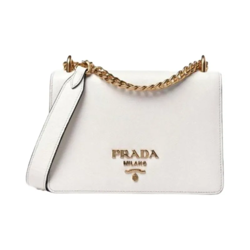 PRADA Saffiano Leather Crossbody Bag, Shoulder Bag Regular Women's White-0