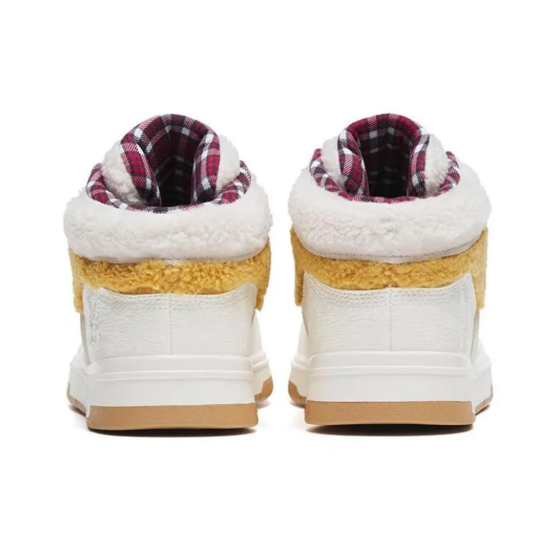 Anta Qiuyou Cushioned Warm Anti Slip And Wear Resistant Mid Top Skateboard Shoes Women's White Brown Green-3