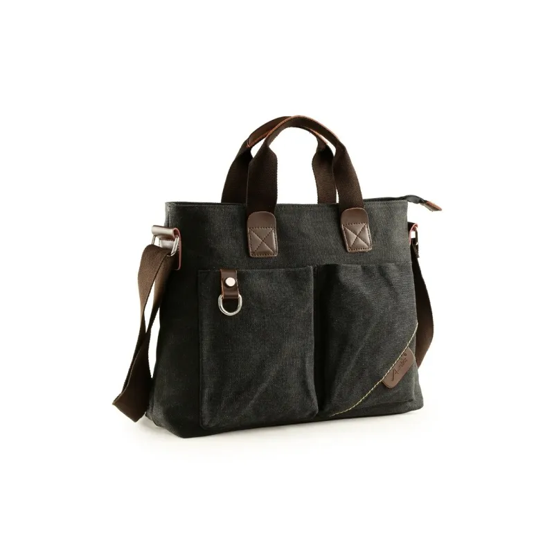 VIHUS Canvas Canvas Bag One Shoulder Handbag Regular Men's Black/Coffee-3