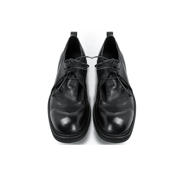 HUANXIANGZHE Japanese Style Round Tip Platform Genuine Leather Casual Shoes Men's Black-3