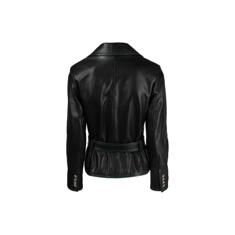 CORMIO Florence Double Breasted Belted Leather Jacket-1