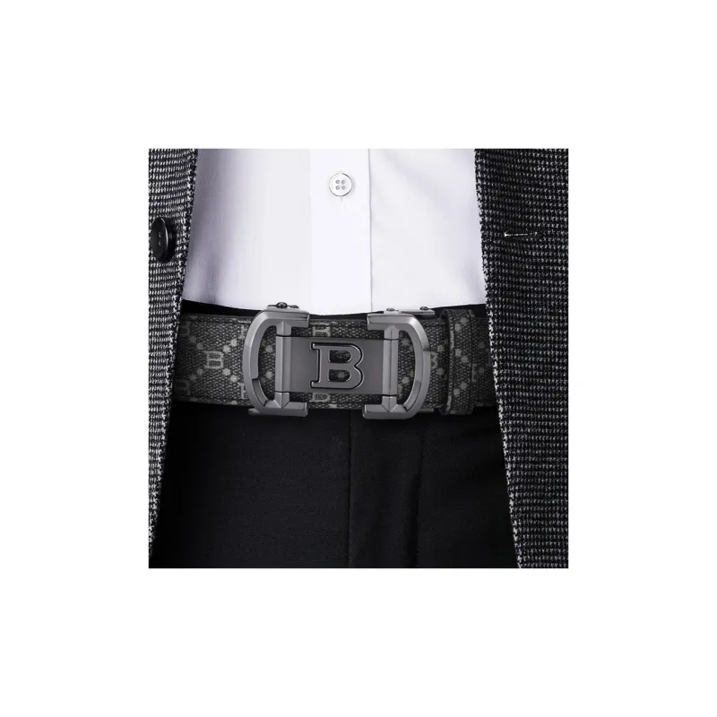 Old Man's Head Elegant Pattern Design Automatic Buckle Top Grain Cow Leather Leather Belts Men's Black Width 3.5CM-2