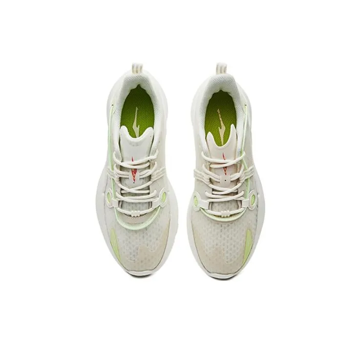 Erke Cushioning Abrasion Resistant Lightweight Rebound Low Top Running Shoes Women's White Green-2