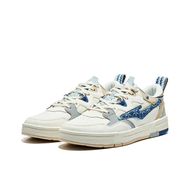 Erke Anti Slip Wear Resistant Low Top Skateboard Shoes Men's White Blue Brown-2