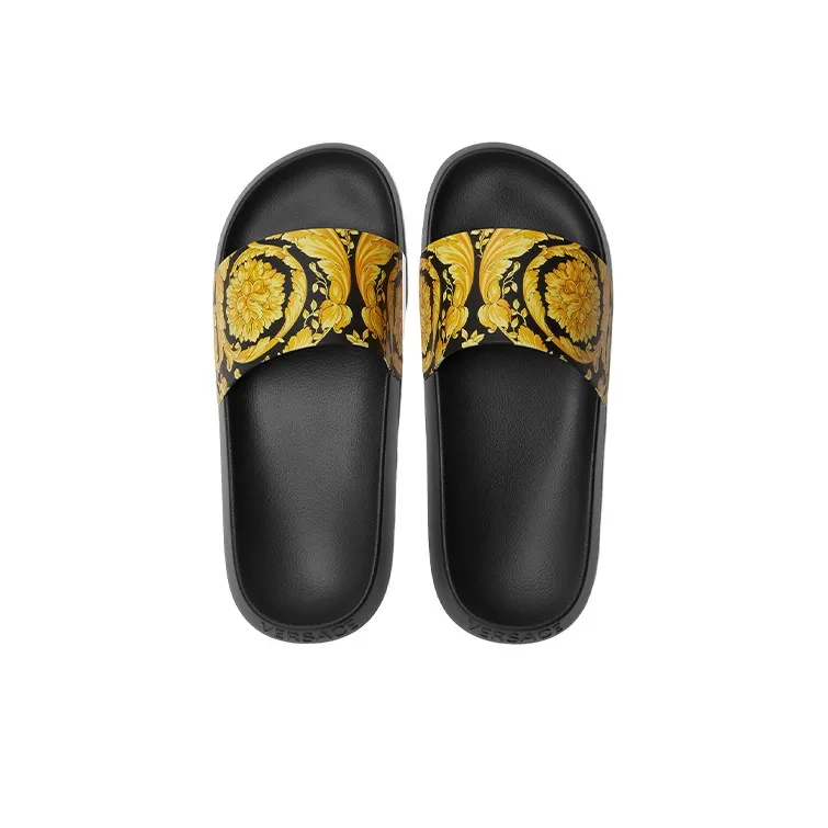 VERSACE Baroque Pool Slide Black Gold-4
