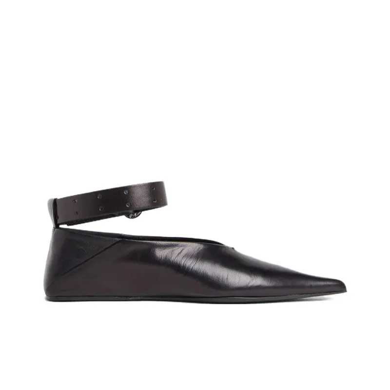 JIL SANDER Crystal-embellished Leather Ballerina Shoes-1