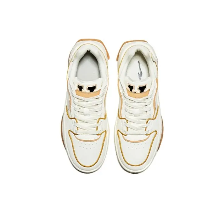 Erke White Peach Oolong Anti Slip Wear Resistant Low Top Skateboard Shoes Men's White Brown-2