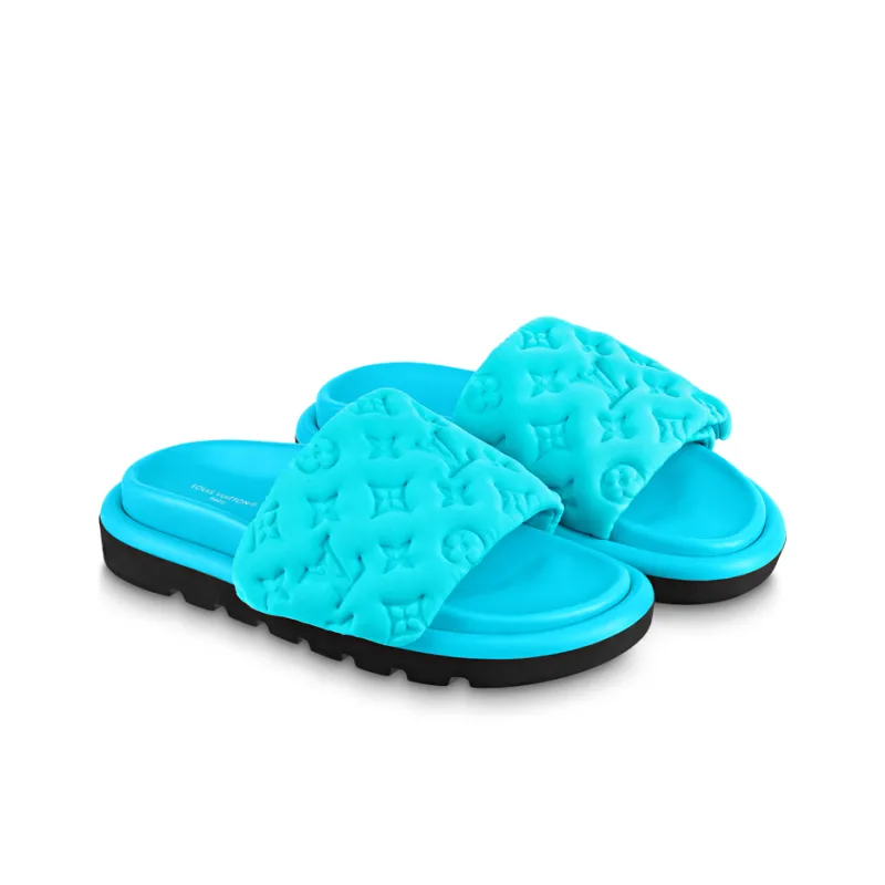 LOUIS VUITTON Pool Pillow Comfort Quiet Slide Slippers Women's Blue-2