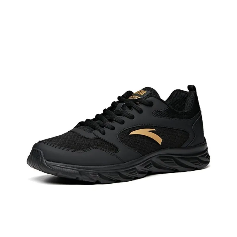 Anta Slip Resistant Breathable Lightweight Low Top Running Shoes Men's Black Gold-1