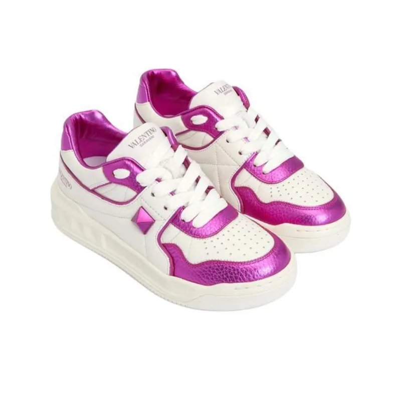 Valentino Rockstud Low Top Stylish Skateboarding Shoes Women's White Purple-3