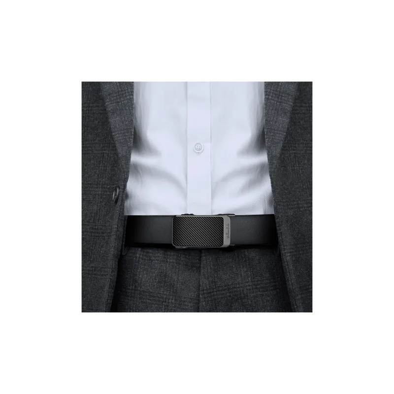 WilliamPOLO Top Grain Cow Leather Leather Belts Men's Gunmetal Width 3.5CM-7