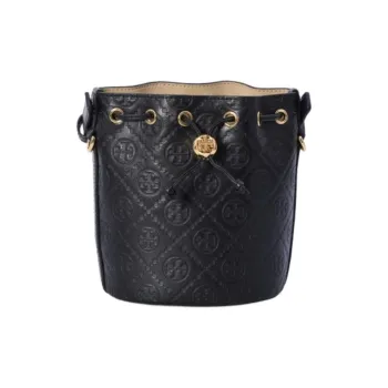 TORY BURCH T Monogram Leather Bucket Bag, One Shoulder Handbag Mini Women's Black