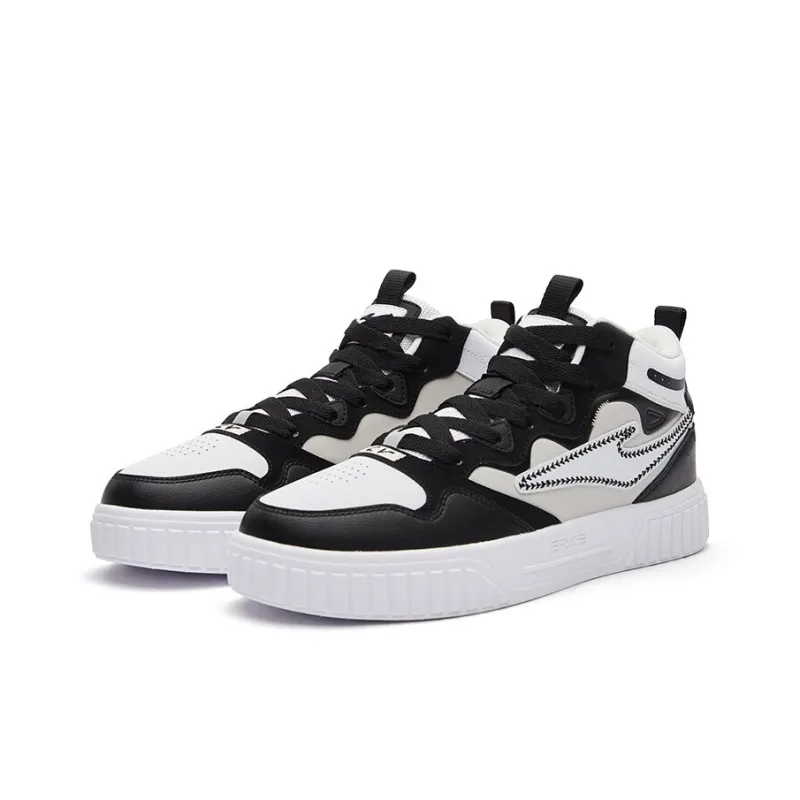 Erke Dots Wear resistant And Lightweight Mid Top Skateboard Shoes Men's Black White-1