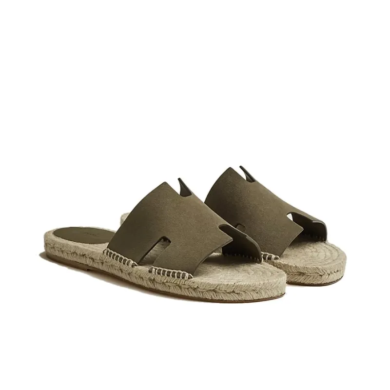 HERMES Antigua Espadrille Tundra Green Suede Goatskin-2