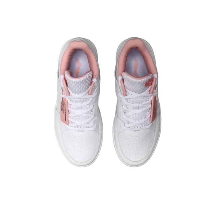 LiNing Anti Slip Wear Resistant Mid Top Basketball Shoes Women's Pink White-3