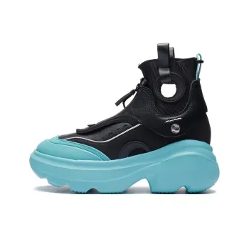 LiNing Puff Durable Breathable High Top Sports Casual Shoes Women's Black Blue