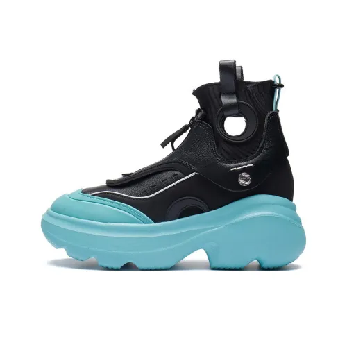 LiNing Puff Durable Breathable High Top Sports Casual Shoes Women's Black Blue