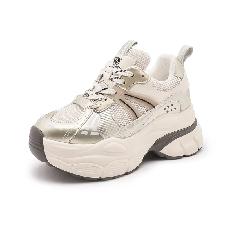 Milan Love Song Height Increasing Wear Resistant Low Top Chunky Sneakers 8cm Women's Gold-0