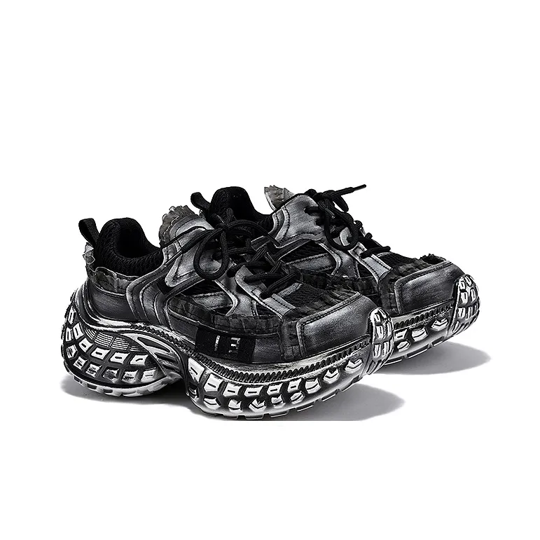 SELAIYA Low Top Chunky Sneakers Women's Gray Black-1