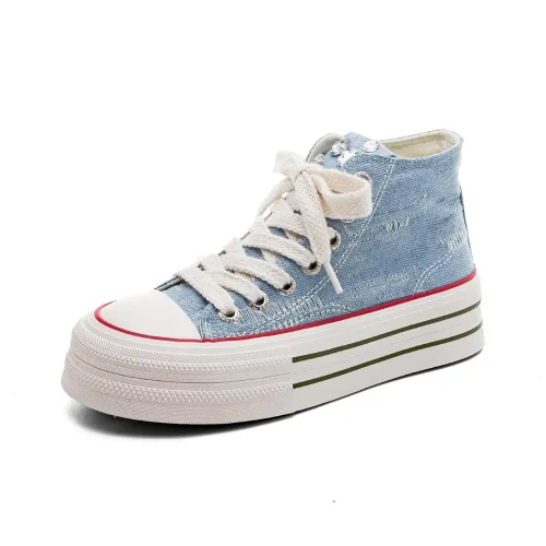 DD&OO Skateboard Shoes Women's High-Top Light Blue