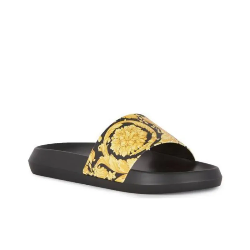 VERSACE Baroque Pool Slide Black Gold-2