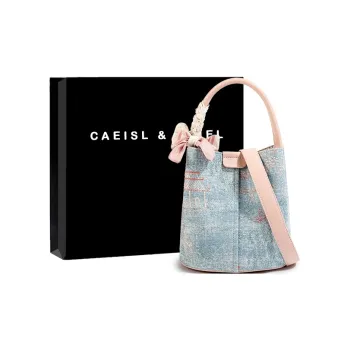 CAEISL&KCIEL Polyurethane Synthetic Leather One Shoulder Handbags Regular Women's Blue And White Embroidered Pink