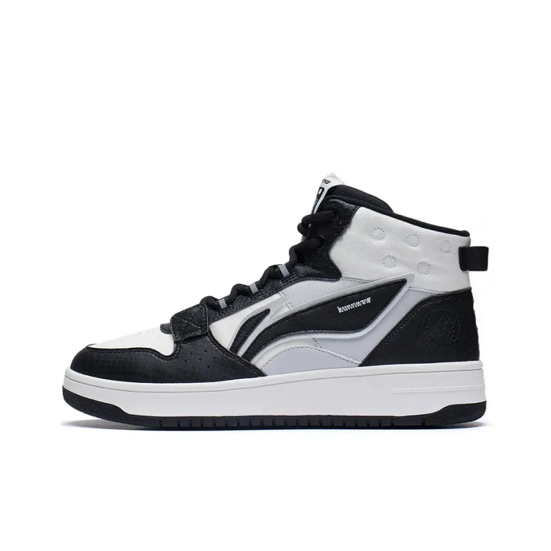 LiNing Mountain Plain Slip Resistant, Abrasion Resistant, Lightweight High Top Skateboard Shoes Men's Black White Gray-0