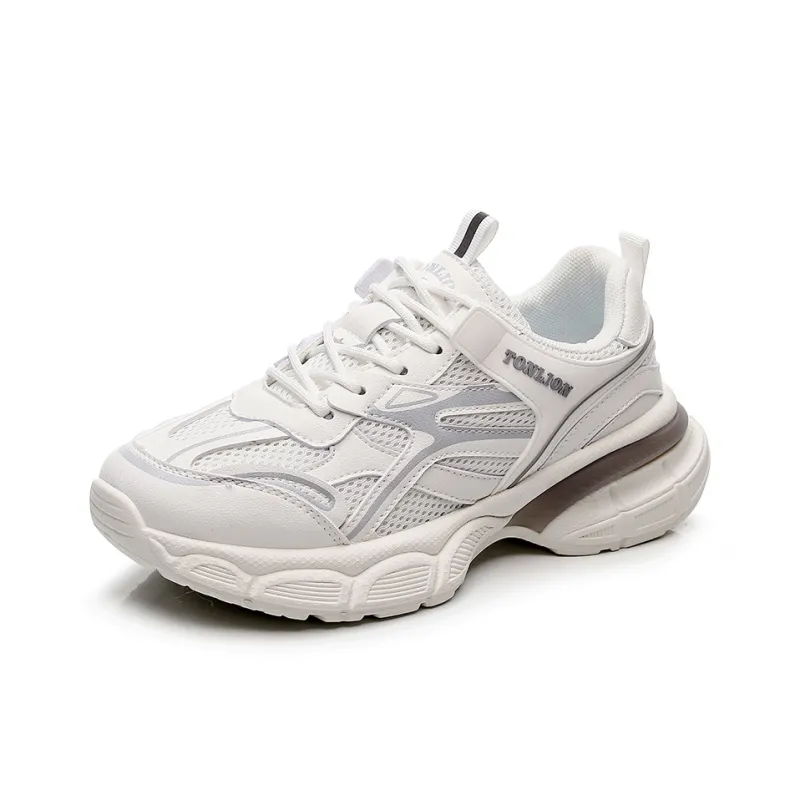 Tonlion Chunky Sneakers Unisex Low Top White Gray/White Blue/Light Beige Gray/Light Beige Black-1