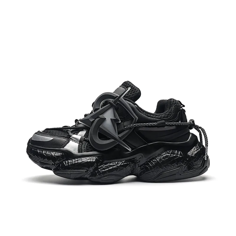 MVA Wear resistant Lightweight Breathable And Non slip. Low Top Chunky Sneakers Unisex Black Warrior-1