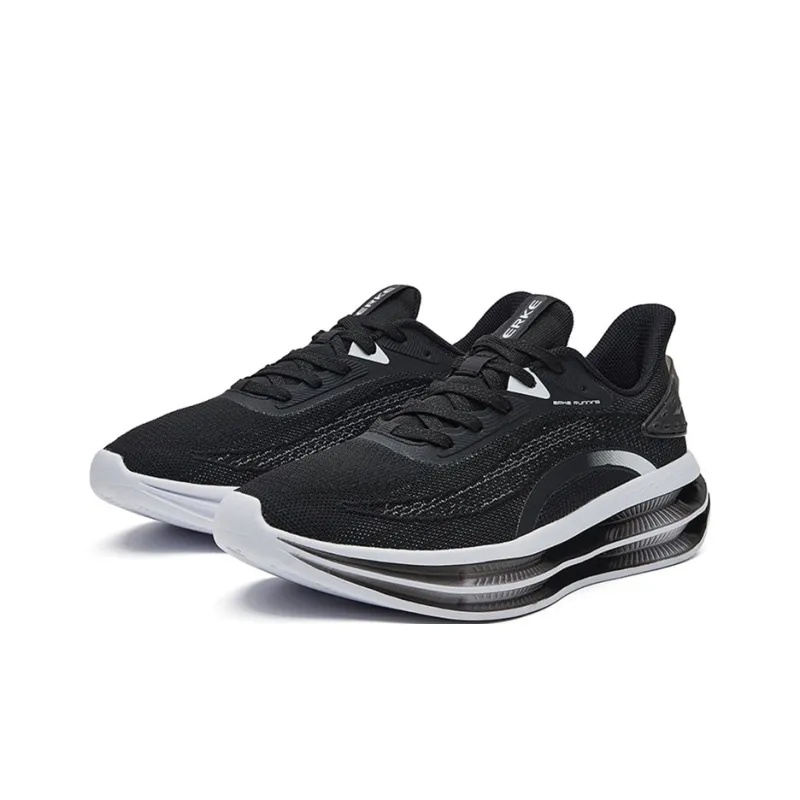 Erke Cushioning, Wear Resistant Low Top Running Shoes Men's Black White-1