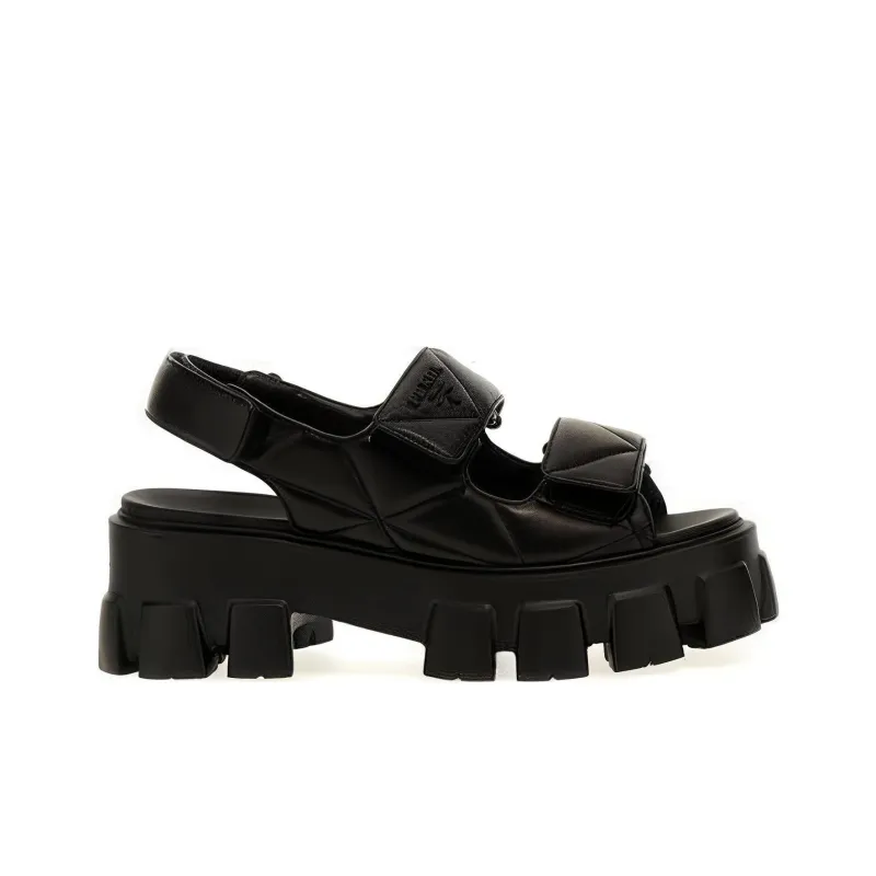 PRADA Triangle-logo Quilted Leather Sandals-1