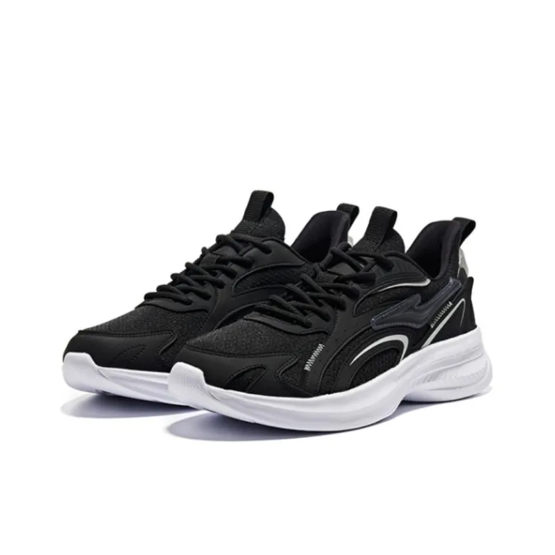 Erke Cushioned Slip Resistant Abrasion Resistant Low Top Running Shoes Men's Jet Black Bright Silver-2
