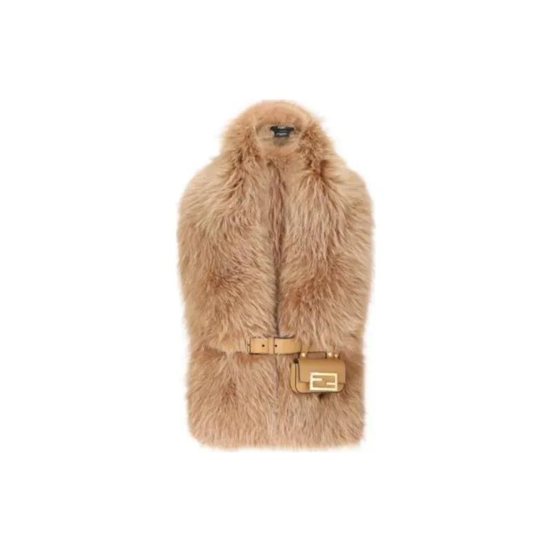 FENDI Fox Fur Knit Scarves Women's Brown-0