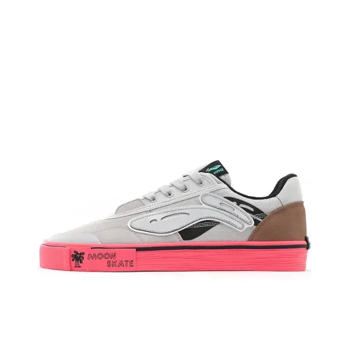 Steven Harrington X LiNing Skateboard Shoes Women's Low-Top Light Smoke Gray/Mink Brown/Fluorescent Flame Red