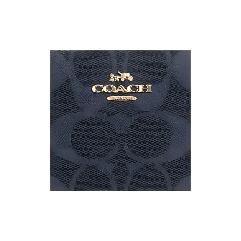 COACH Snap Wallet Coated Canvas And Smooth Leather Card Holder Wallet Unisex Denim Blue-4