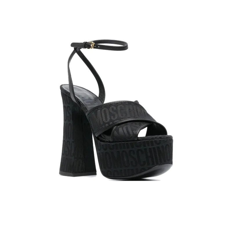 MOSCHINO High Block Heel Logo Printed Platform Sandals Women's-2