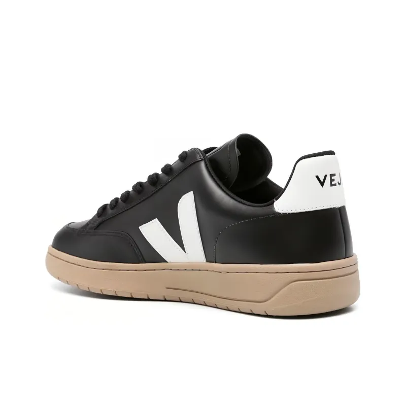 VEJA V-12 Leather Black White-2