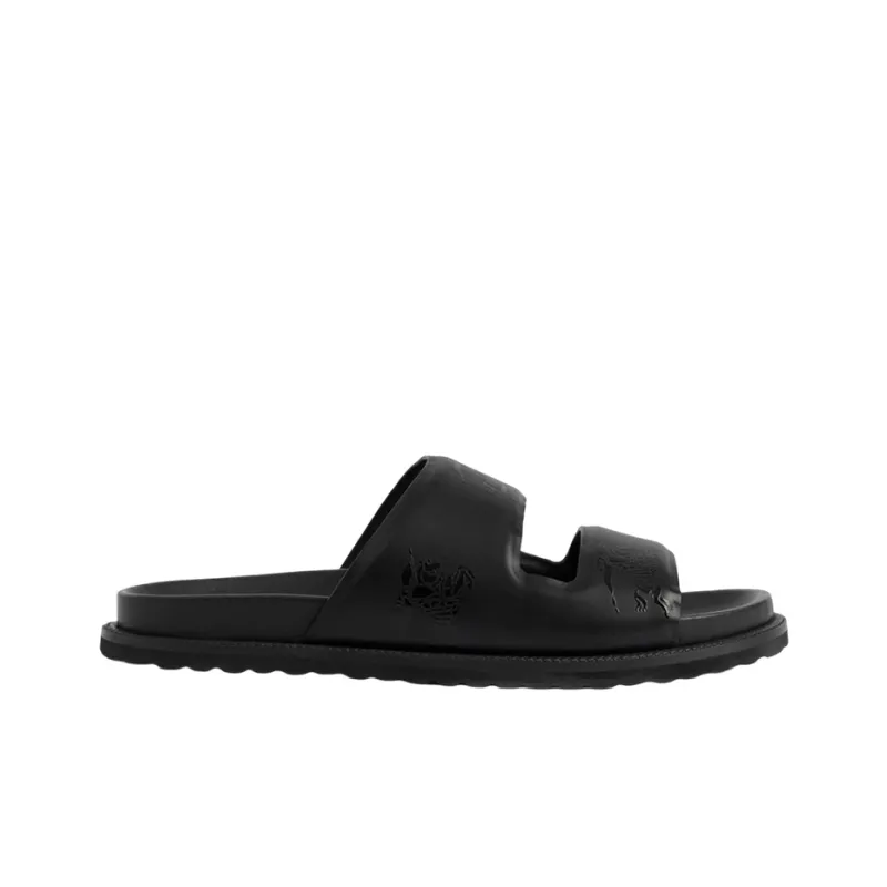 Burberry Embossed Ekd Slides Black Leather-1