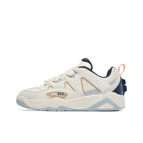 QIAODAN Anti-Slip Wear-Resistant Low-Top Skateboard Shoes Women's White Blue Yellow