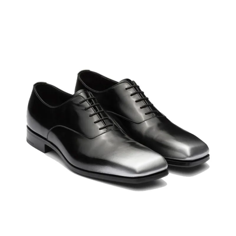 PRADA Casual Leather Shoes Men's Black Silver-2