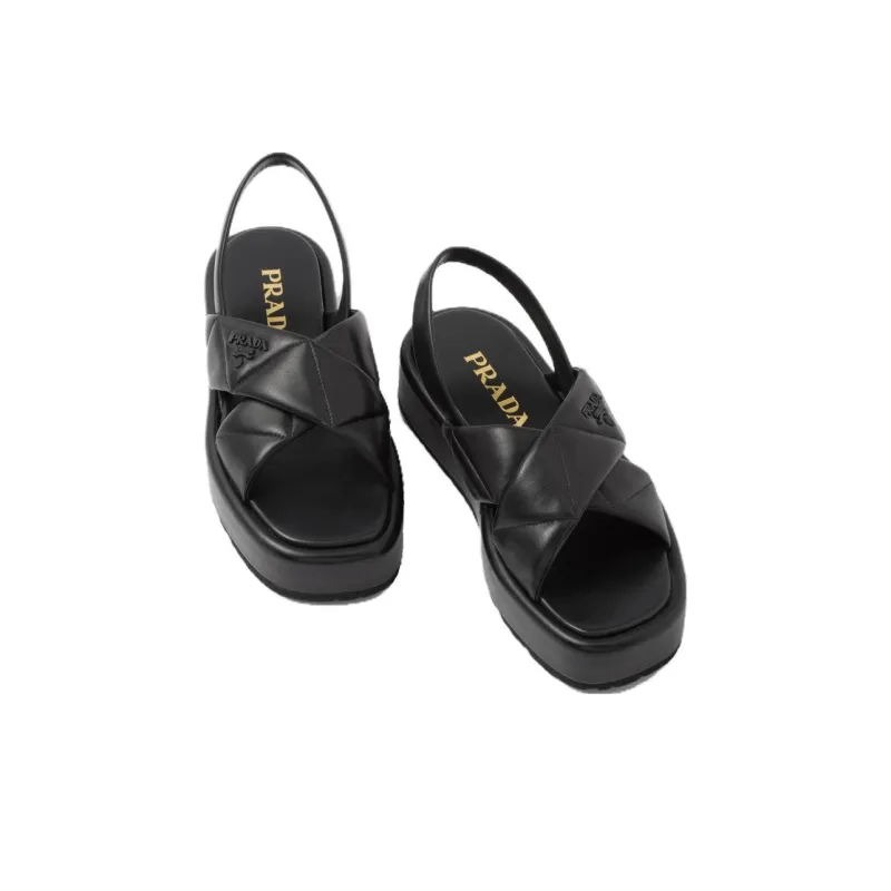 PRADA Quilted Leather Slingback Sandals 'Black' Women's-3