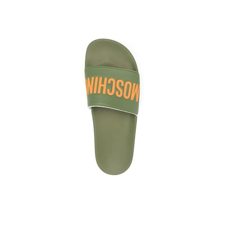 MOSCHINO Rubber Sole Abrasion Resistant Slide Slippers Men's Green-4