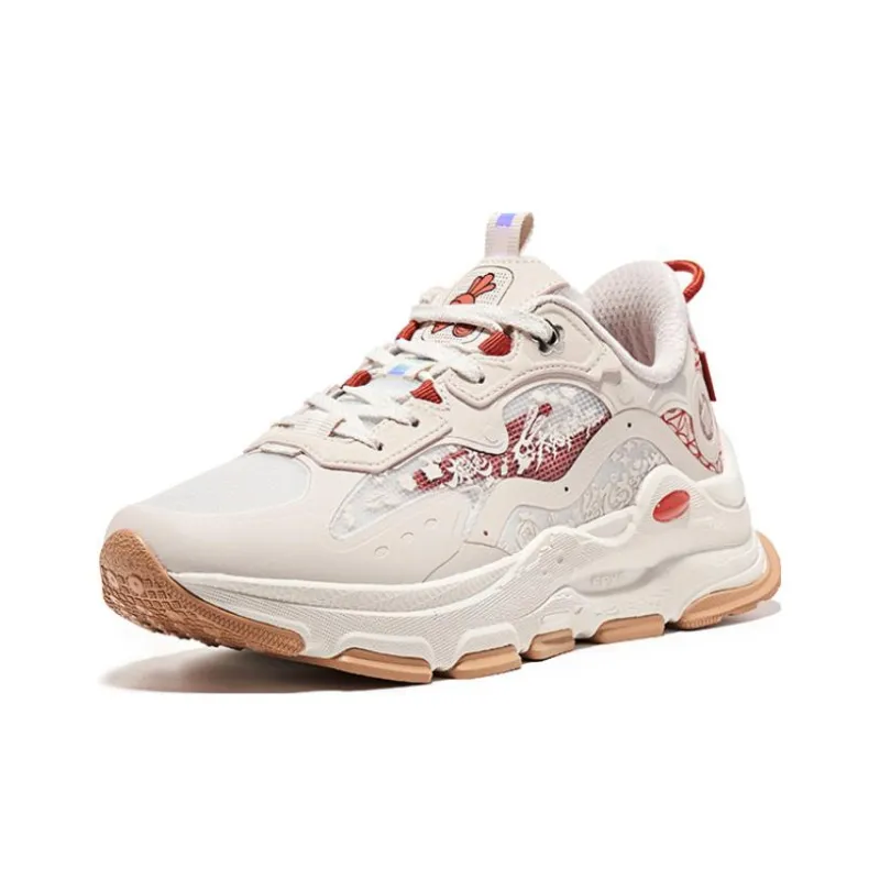 Erke Slip Resistant Cushioning Wear Resistant Low Top Running Shoes Women's Gray Red-1