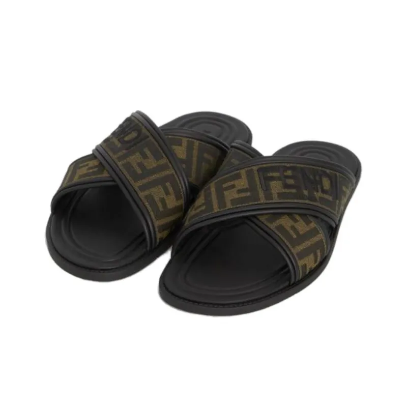 FENDI Ff Logo Detail Crossed Slides-2
